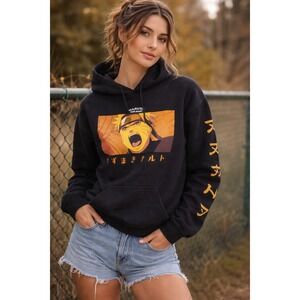 Naruto Shippuden Uzumaki Graphic Hoodie Black Kanji Sleeve Print Small
